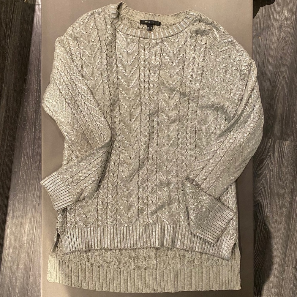 Mango silver gray shimmer sweater small